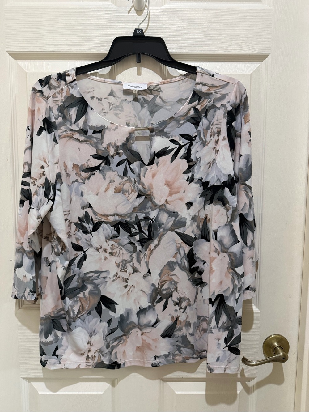 Calvin Klein Floral Blush and Gray Long Sleeve Tee
